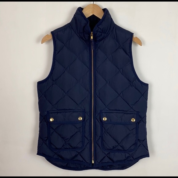 J Crew Navy w Gold Accents Down PufferVest S - Picture 1 of 10